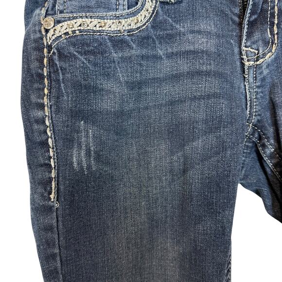 Grace In La Jeans Womens 7/27 Blue Denim Stretch Beaded 5-Pockets Boot Cut Leg - Picture 6 of 16